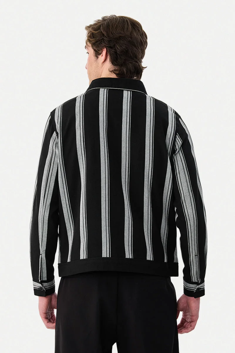 SNITCH Black Regular Fit Stripes Zipper Jacket for Men | Best Price UAE